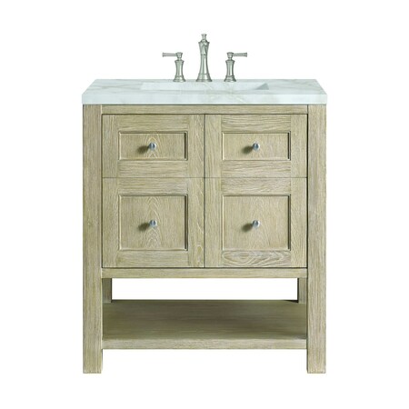 James Martin Vanities 30'' Single Vanity, Whitewashed Oak w/ 3 CM Victorian Silver Quartz Top 330-V30-WWO-3VSL
